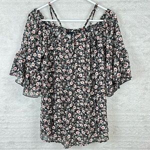 LIBIAN Ditzy Floral Blouse Semi-Sheer Ditzy Print Size 2XL